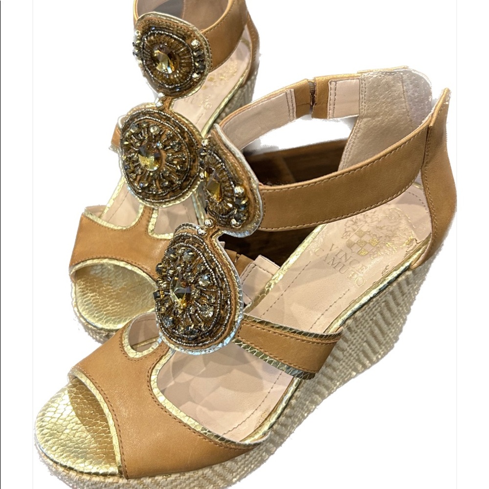 Vince Camuto TORTA Leather Wedge Sandals Size 6.5